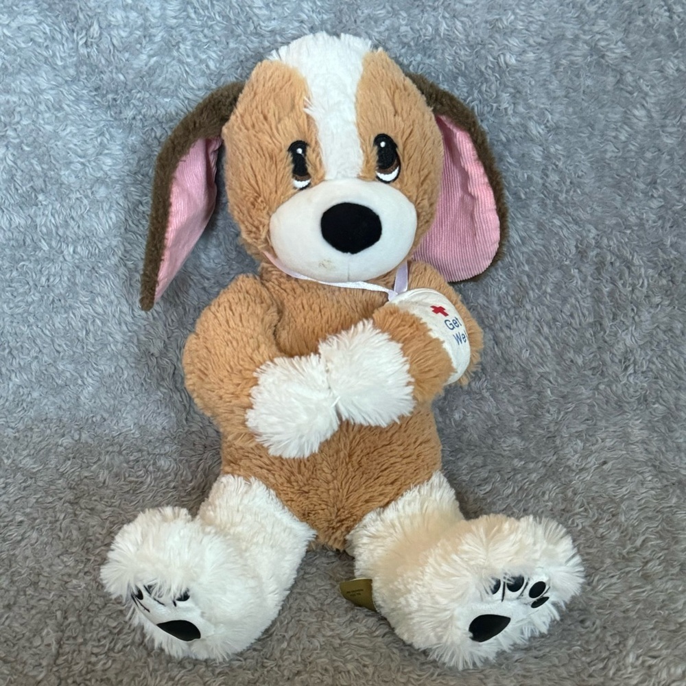 First & Main Puppy Plush 14” Brown White Get Well Soon Stuffed‎ Animal Dog